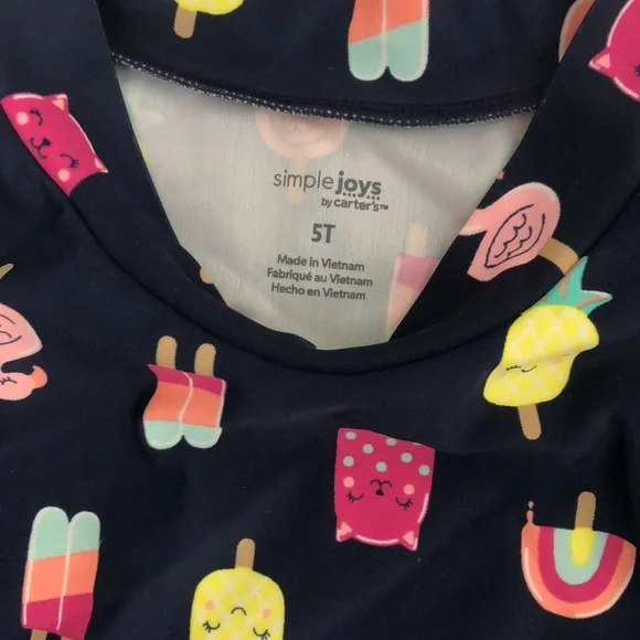 EUC Simple Joys by Carter’s Two Piece Short Sleeve Navy & Pink Swimsuit Size 5T - Picture 8 of 9